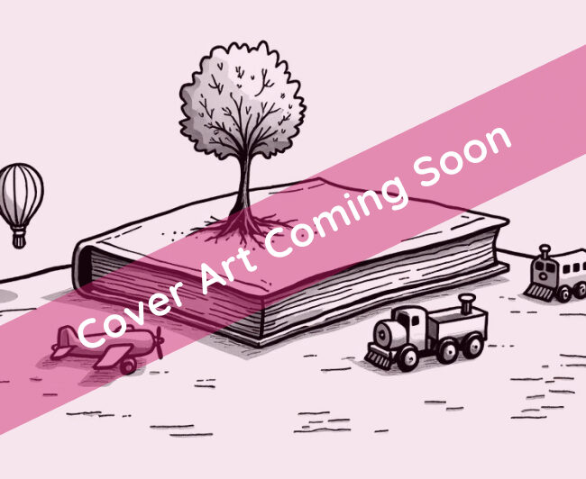 a tree grows from a book on a table with toy vehicles all around