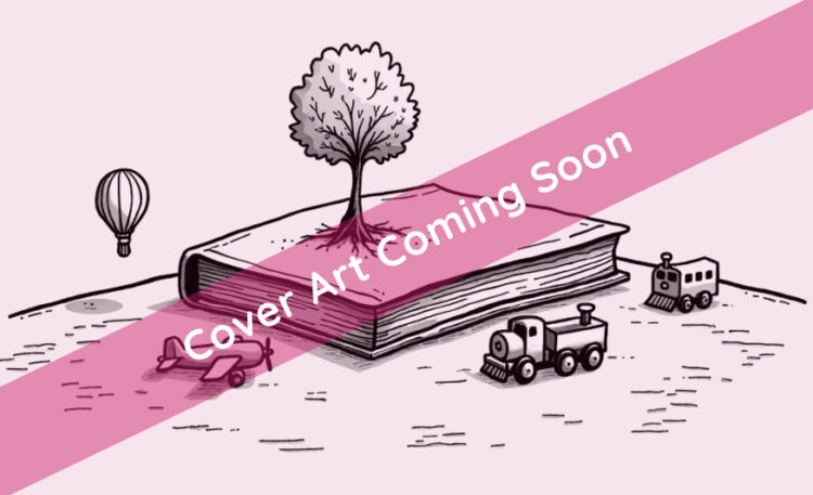 a tree grows from a book on a table with toy vehicles all around