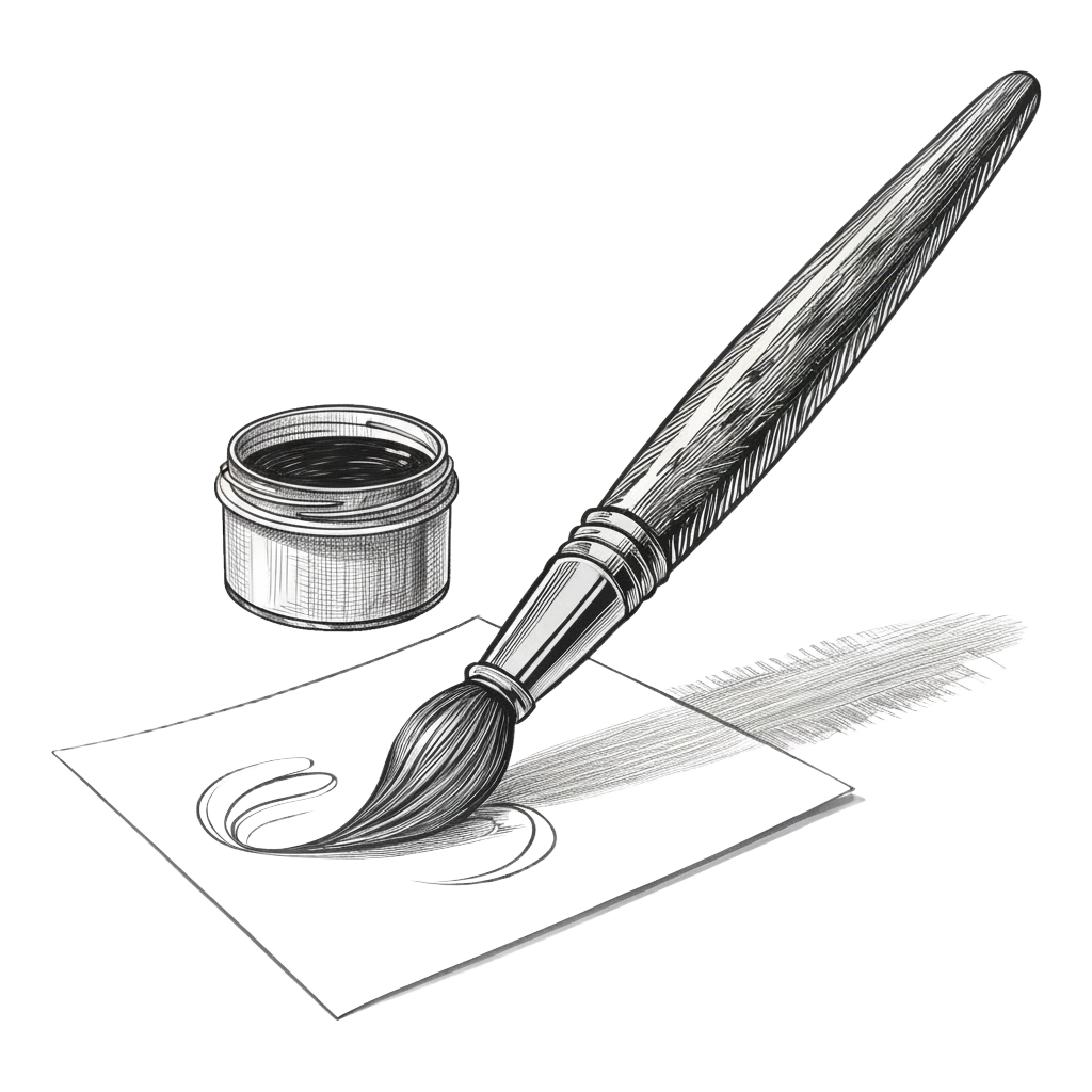 paint brush makes a stroke on a piece of paper